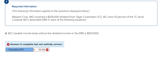 Required information [The following information applies to the questions displayed below.] Wasatch Corp. (WC) received a $200