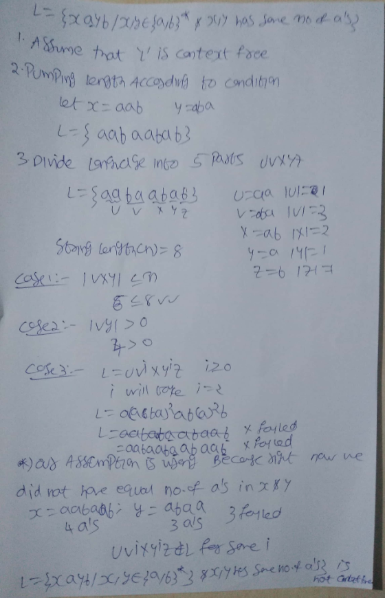-- {xayb/Xyc {16} * * 317 has some nook as Ashume that Iis context free Pumping length Accending to condition let x=aab yza
