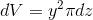 dV=y^{2}\pi dz