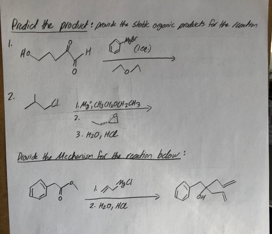 Predid the product : provide the Sterbike organic products for the Mention Hai owo lines I Clea.) A 1. Mg, CH₃ CH2O CH₂ CH3 2