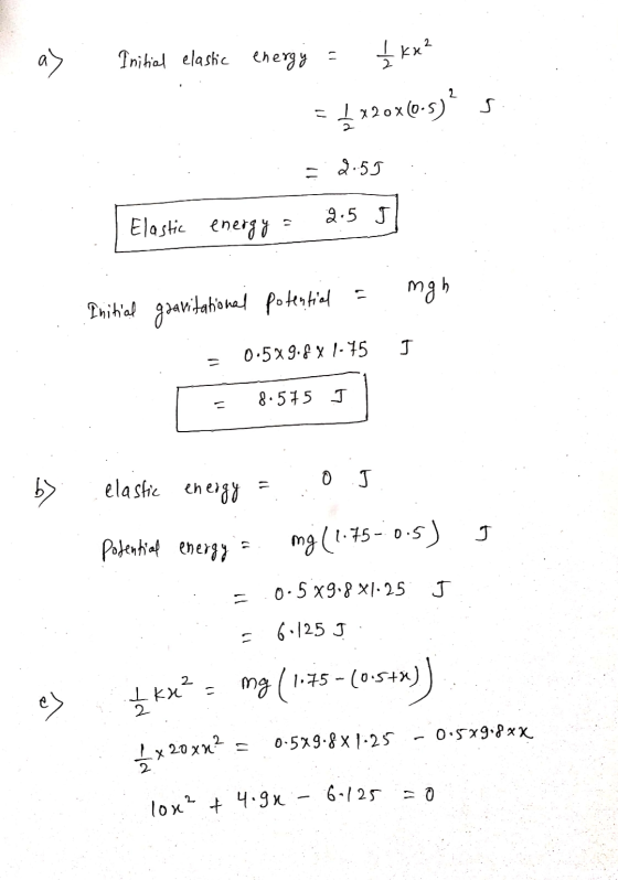 Initial elastic energy = – ka =4120x6.5)?s = 2.55 .. 2. 5 5 | Elastic energy = Initial gravitational potential = mgh = 0.589.