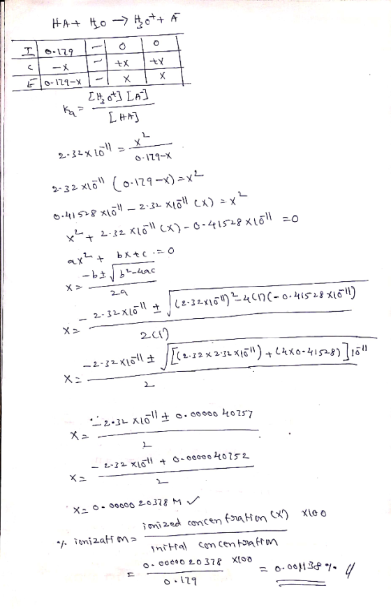 HAT Ho - Hot + Á I 0.1791-0101 -x + x 0-124-X X X [Hz ot] LAI Ka I HA] x 2.32x loll 0.179-* 2-32 xlõ (0-179-x)=x? 0.41528xlo