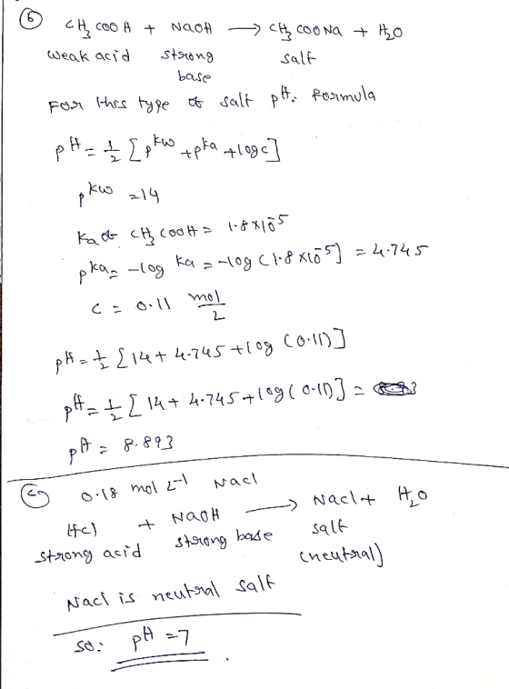 CH COOH + NaOH CH COONa + H₂O weak acid strong salt a base For this type of salt pt. formula pH = 1/2 [pkw tpka +loge] ۱۹ء مه