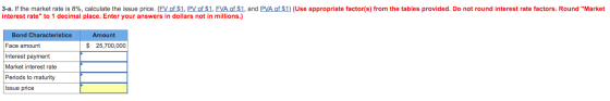 3-a. If the market rate is 8%, calculate the issue price. (FV of $1, PV of $1, FVA of $1, and PVA of $1) (Use appropriate fac