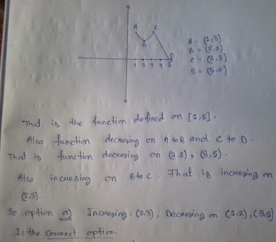 A - 1:3) B = (2,2) c = (3,3) D = (50) 1 a That is That is the function defined on [1,5]. Also function decrosing on A to B an