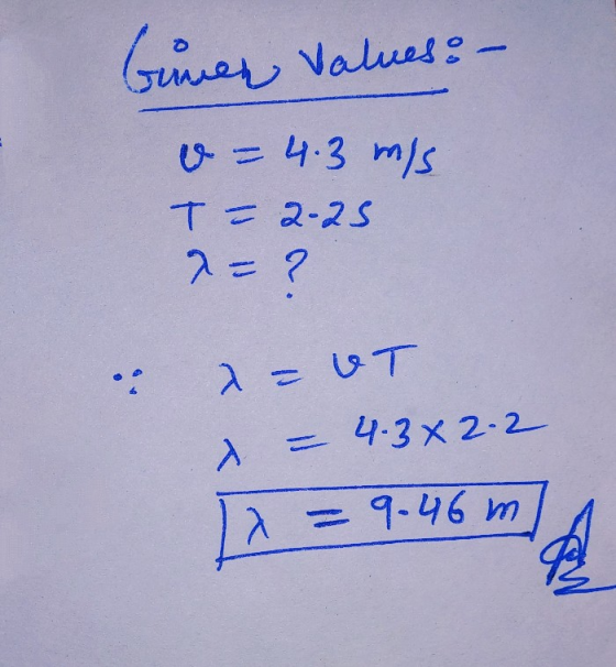 رومیه) Values: - v=4.3 m/s T - 2.25 7 = ? 7 = IT x = 4.342.2 x = 9.46 m A