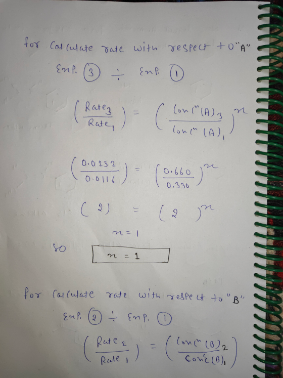 for Calculate rate with respect to A Enp. (3) Enp. 0 ( Ratez Rate, (on 1 (A) 3 lone (A), 0.0232 0.660 0.0116 0.330 (2) - 1