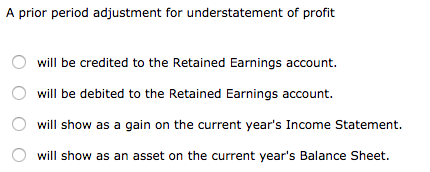 A prior period adjustment for understatement of profit O will be credited to the Retained Earnings account. O will be debited