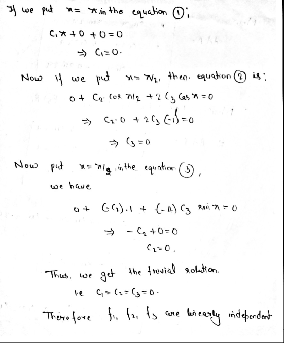 If we put na it in the equation Oi cix+0+0=0 -) Ciro Now if we put x= N21 then. equation ) is: of Cz. (or nl2 + 2 (z Casa = 0