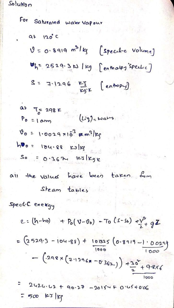 Soluhon For Sahurared water vapour at 1200 U = 0.8919 m² lkg (speciale volume] he 2529.3 kJ /kg [enthalpy Speche] S: 7:1246