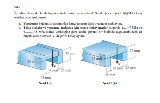 Soru 1 Üç tahta plaka iki farklı biçimde birbirlerine yapıştırılarak Şekil 1(a) ve Şekil 1(b)deki kiriş kesitleri oluşturulm