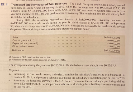 E7.11 Translated and Remeasured Trial BalancesThe inode Company established a wholly-owned on January 1, 2019, when the excha
