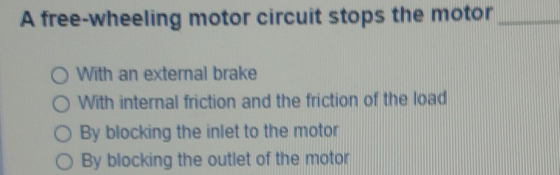 A free-wheeling motor circuit stops the motor O With an external brake With internal friction and the friction of the load By