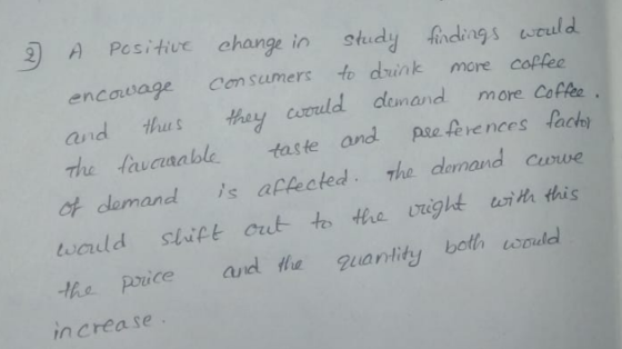 9 A Pcsitiue change in study Aindings ucul d encawage Con sumers to dink more copfee and this彤e닝would dunand more Coffee the fauciaable taste and pe ferences ach of domand s ackecked the denand cowe the price and uantity both oouldl ncrease