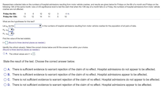 الي om Researchers collected data on the numbers of hospital admissions resulting from motor vehicle crashes, and results are