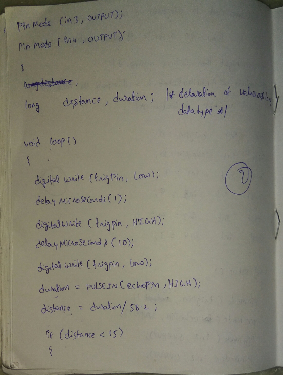 Pin Made Cins, OuTPUT) Pin Mado f Ane , OUTPUT) as void loop() RF (distance 1S)