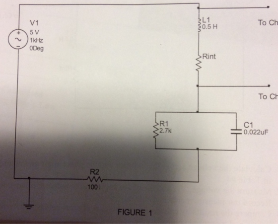 L1 0.5 H To Ch V1 +5 V 1kHz ODeg Rint To Ch R1 2.7k C1 = 0.022uF R2 100 FIGURE 1
