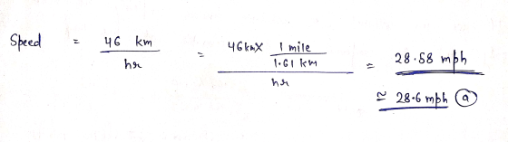 Speed Z 46 km 46kmX I mile 1.61 kean her 28.68 mph hu ~ 28-6 6mbh