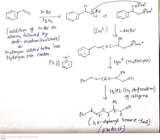 H csof H-B8 KBX & Nat + Но, (S.²) NaBr (addition of H-Bv om alkene, followed by anti- markonikovs tule) Hydrogen added to th