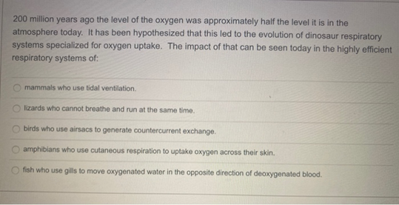 200 million years ago the level of the oxygen was approximately half the level it is in the atmosphere today. It has been hyp
