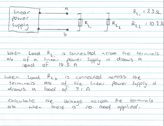 linear power R, = 2.32 R2 = 10.22 supply YR - When a6 - Load of a load R is connected linear power supply of 18.5 across it t