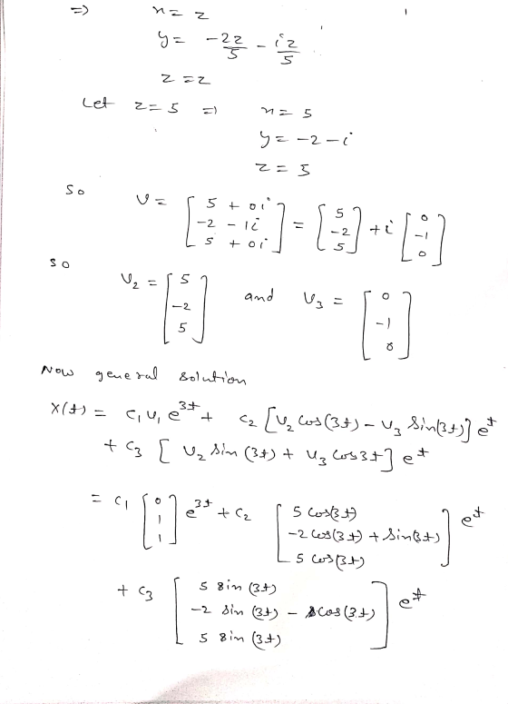=) na z y= - 23 - 12 z az Let 2= 5 na 5 y = -2-i z=3 so va 5 tol 5 - -2 -li toi - 2 tu il 5 5 So U = 5 and Ug = -2 5 -) o Now