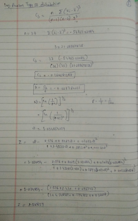 log-Pearson Type II distribution CSE 0 (x-2)3 (n-1) (A-2) s} = 37 3G:-) :-54465 02084 5=2128869838 (5 = 37 (-54765.02084 (36)