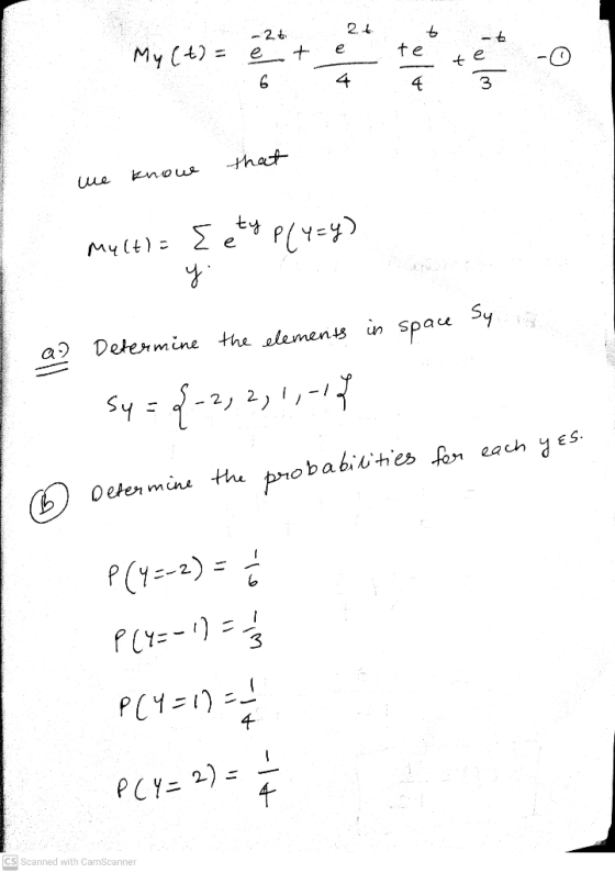6 24 e -t + te My (t) = ė 6 4 4 that knowe me ty My(t) = {e P(4=4) y. Sy a space a2 Determine the elements in Sy= = {-2,2,,-