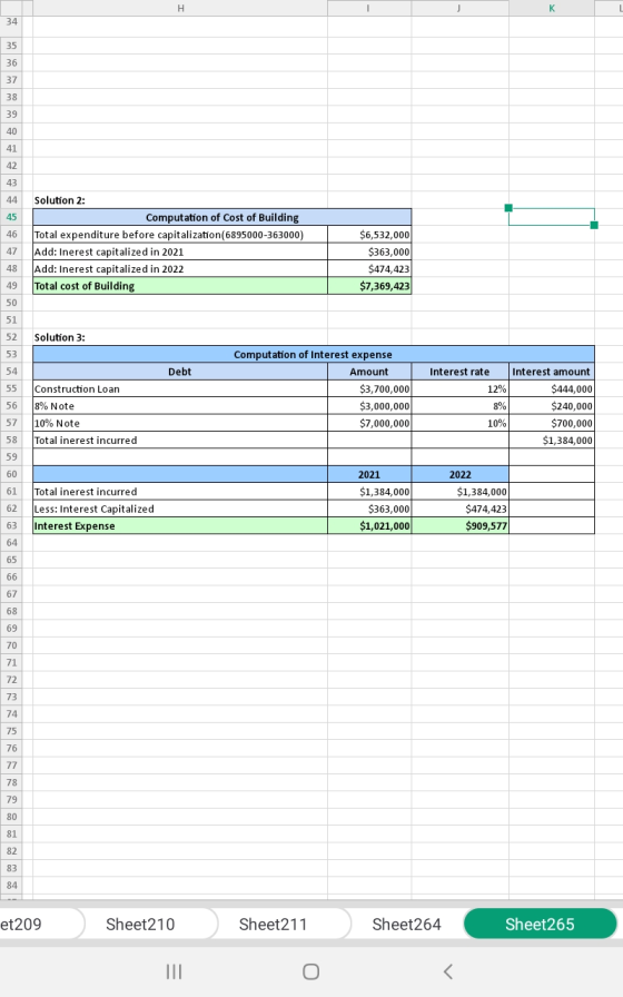 Solution 2: Computation of Cost of Building Total expenditure before capitalization(6895000-363000) Add: Inerest capitalized