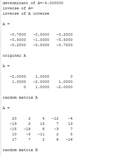 determinant of A4.000000 inver3e of A= nverse of A inverse -0.75000.5000 0.2500 -0.5000 1.0000 0.5000 -0.2500 0.5000 -0.7500