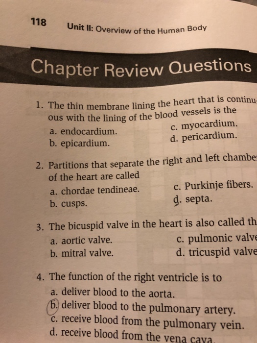 118 Unit II: Overview of the Human apter Review Questions 1. The thin membrane lining the heart that is contin us with the li