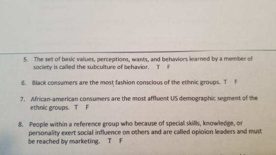 5. The set of basic values, perceptions, wants, and behaviors learned by a member of society is called the subculture of beha