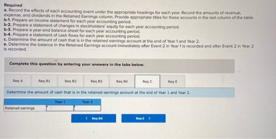 Required a. Record the effects of each accounting event under the appropriate headings for each year. Record the amounts of r