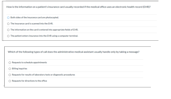 How is the information on a patients insurance card usually recorded if the medical office uses an electronic health record
