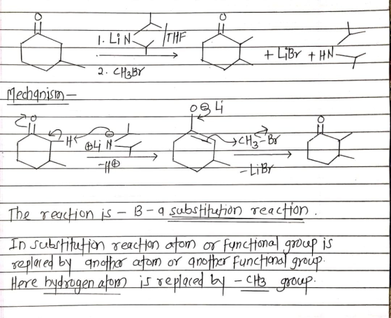Я 1. LiN THE + LiBr + HN 2. CH3BY Mechanism 034 elor B4 N - CH₂ - Br o -Liby The reaction is - B-a substiterion reaction In s
