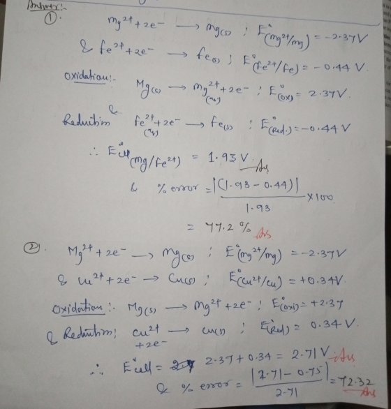 Bahrer.. Ved my 24tze- & feel the- mas to the Emget/img] fen) to det/fe) = -2.37 V bot істе 2 - 0.44 V. Tof oxidation! Reduct