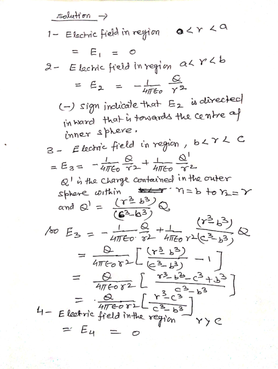 E lachic Field in reon o a〈r〈a inner splere & tha charge containec) in the outer с 3-b3 3