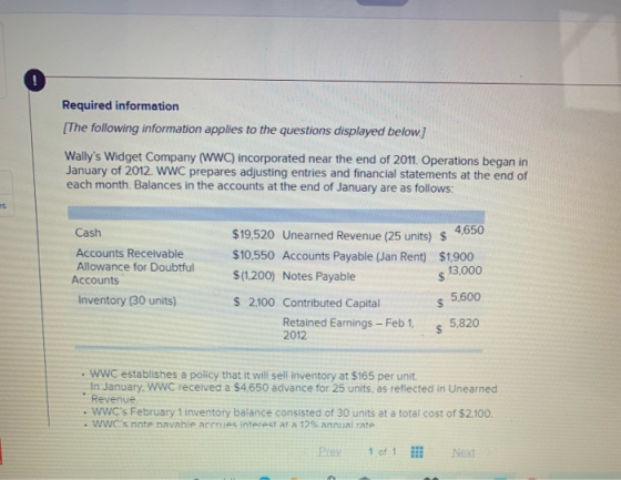 ! Required information [The following information applies to the questions displayed below] Wallys Widget Company (WWC) inco