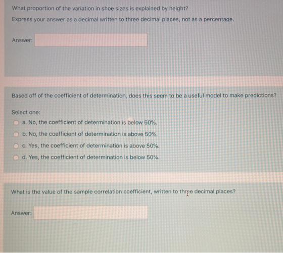 What proportion of the variation in shoe sizes is explained by height? Express your answer as a decimal written to three deci