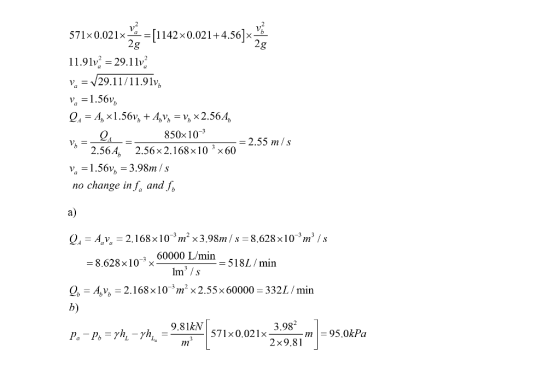 571x 0.02 1x2.11 142 x 0.02 1+4.56]× 2g y,:·29.11/11.9 ly, v = 1.56 0 2.564, 850x 103 2.56x2.168×101x60 b= = 2.55 m/s = 1 .56