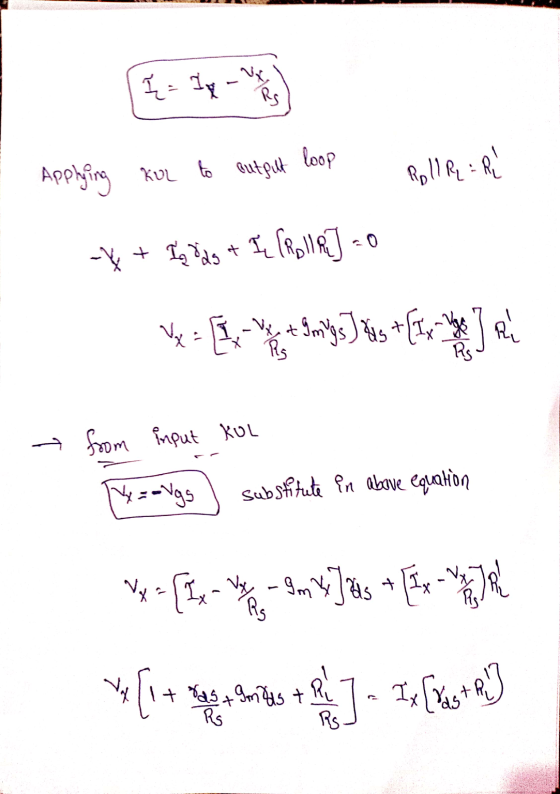 Į - dy- atles Applying kul to output loop X+ Iq Ods + Į (Rolla- Ve + Imigs] &s + (1x y RS Rs - from input KOL y = =Vgg substi