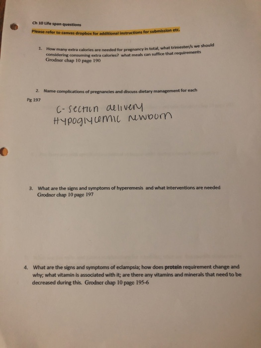 Ch 10 Life span questions Please refer to canvas dropbox for additional instructions for submission 1. How many extra calorie