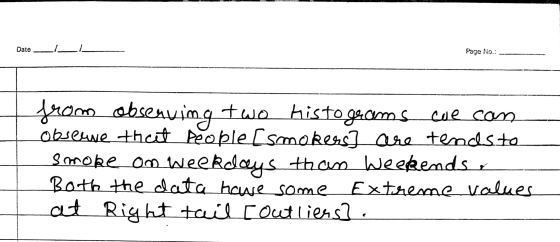 Date Date Page No.: - from obseaving two histo geams cue can observe theet people [smokers] are tendste smoke on weekdays tha