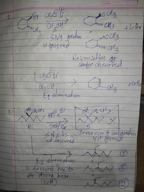 by Choli and cu oh 3 SNA reaction it is farored DATE: 0 Hz h nam 3 - OCH the libre Racemization god centia observed tabol Moo