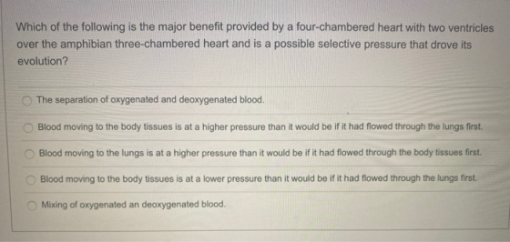 Which of the following is the major benefit provided by a four-chambered heart with two ventricles over the amphibian three-c