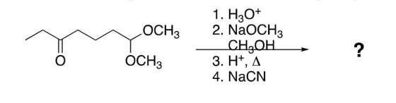LOCH3 1. H3O+ 2. NaOCH3 CH2OH 3. H+, A 4. NaCN OCH3