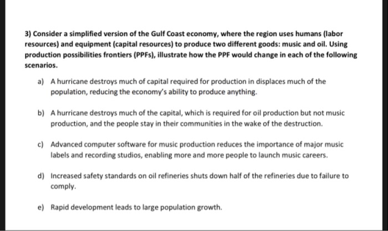 3) Consider a simplified version of the Gulf Coast economy, where the region uses humans (labor resources) and equipment (cap