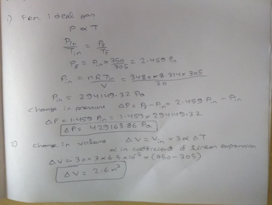 For id eal eas P&T Pin Tin Ts 2.459 AM 305 3480 8.314x305 3o nRTin 294149- 32 Pa AP P-P 2.459 P honge in pressun AP=1.459 P 1