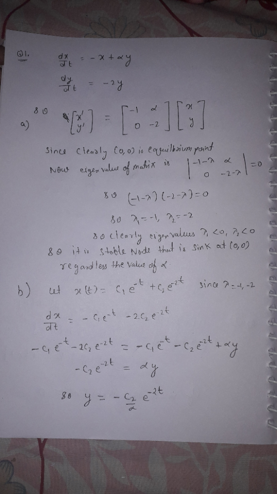 11 axtay 23 3137 co since cleadly Coolio equilbaum point Now eigen va bix is 1-1-2 a 10 -2-71 80 (1-2) (-2-7)=0 so - - = -2 s