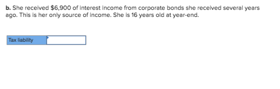 b. She received $6,900 of interest income from corporate bonds she received several years ago. This is her only source of inc